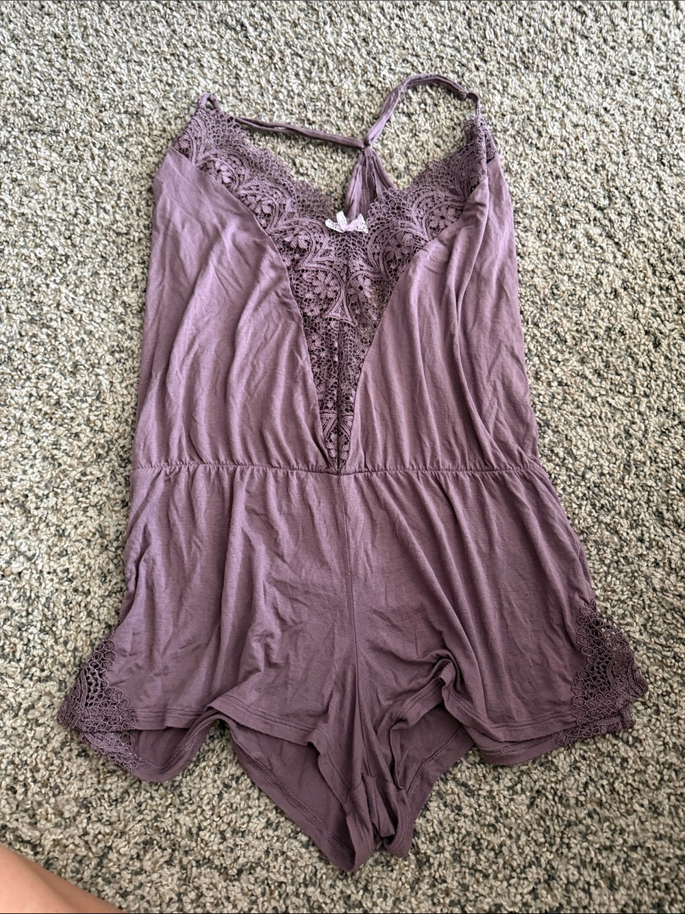 Victoria’s Secret Small Women's Lace-Trim Purple Sleep Romper